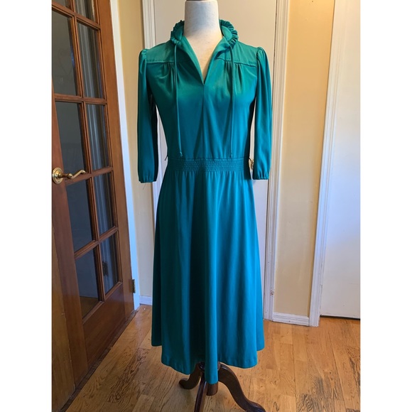 Dresses Vintage Dark Green Cottagecore Tie Neck Maxi Dress Poshmark